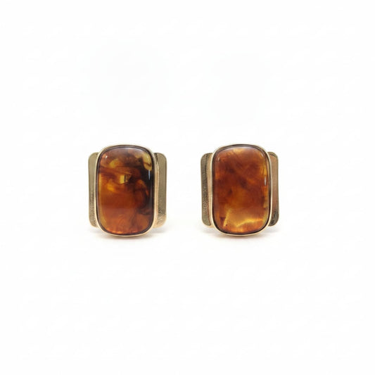 Button earrings with large stone - Brown