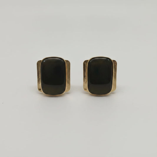 Button earrings with large stone - Green