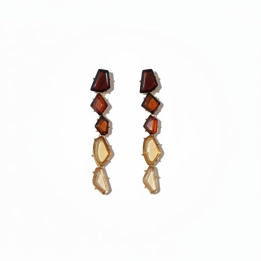 Unique Stone Dangle Earrings - Brown
