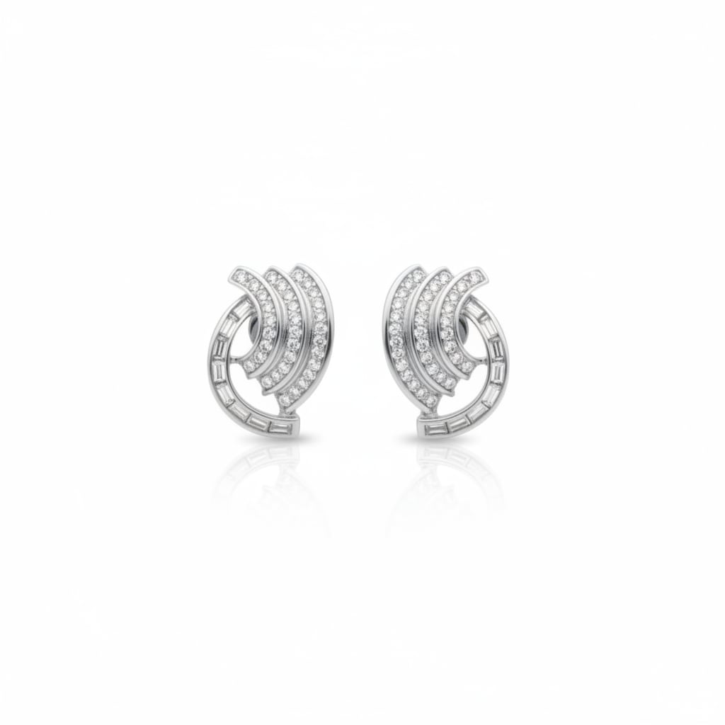 Orecchini clip strass onda eleganti - Argento