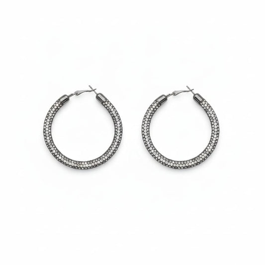Large hoop earrings with rhinestones - Grey