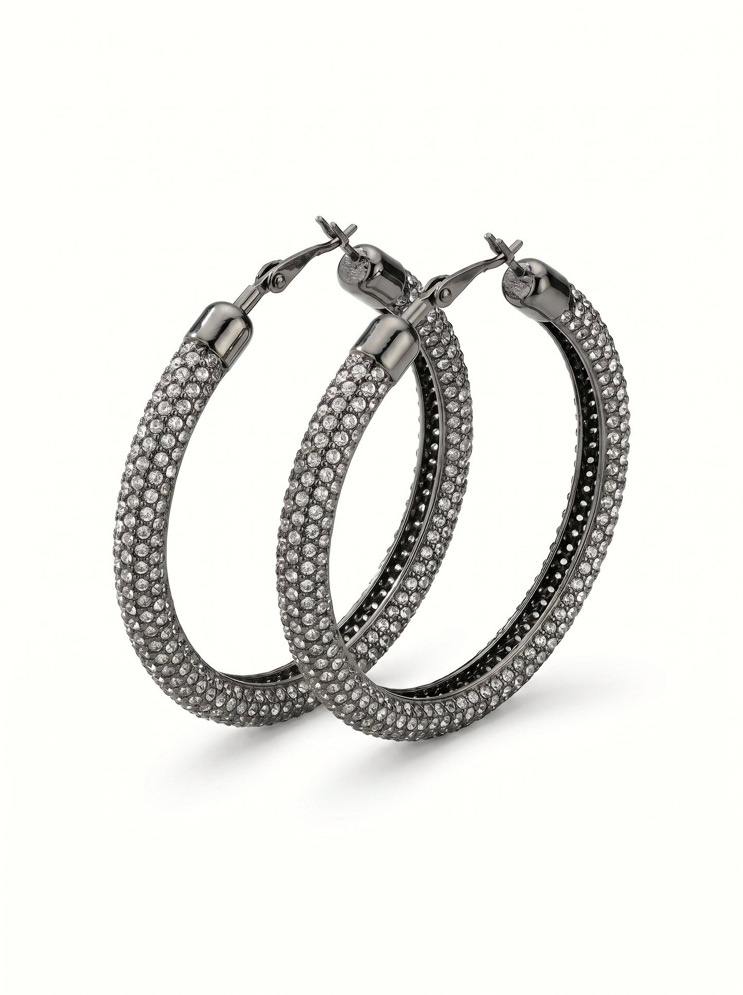 Large hoop earrings with rhinestones - Grey