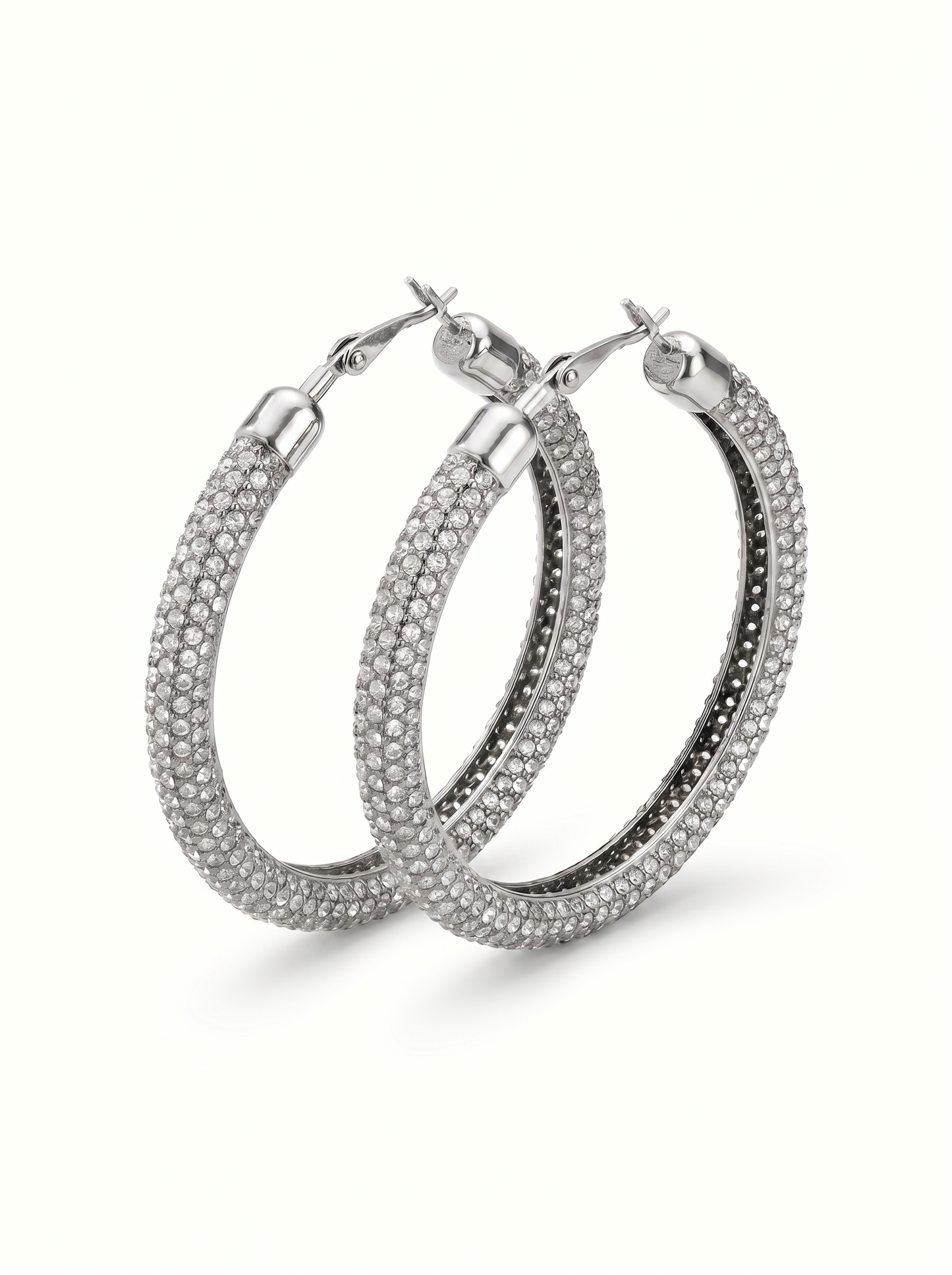 Orecchini cerchio grande con strass - Argento