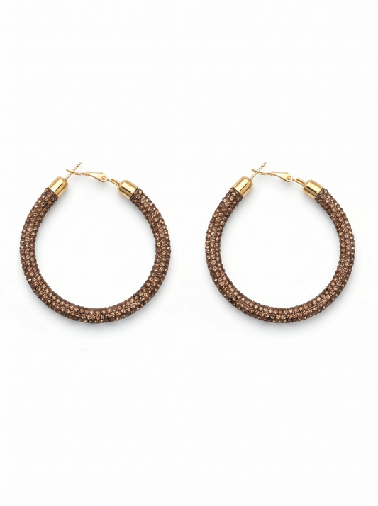 Large hoop earrings with rhinestones - Gold