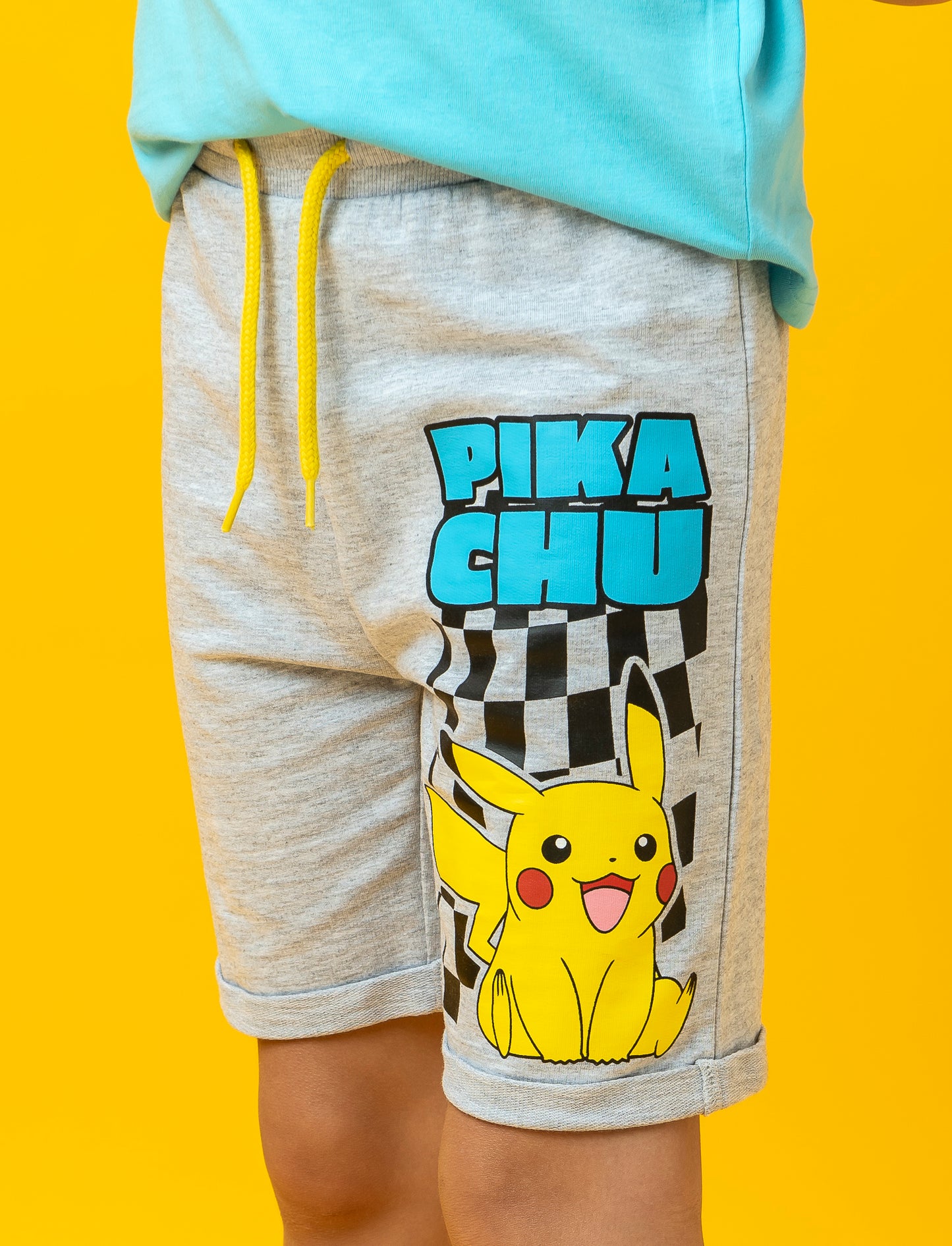 Cotton Fleece Bermuda with Drawstring Waist and Sonic, Pokemon, Dragon Ball Print - Grey