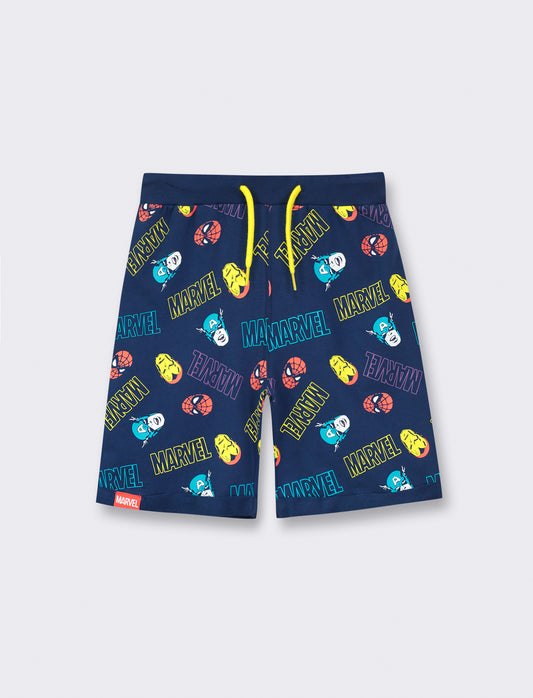 Marvel Printed Cotton Bermuda Shorts with Drawstring Waist - 2 Color Options - Multicolor