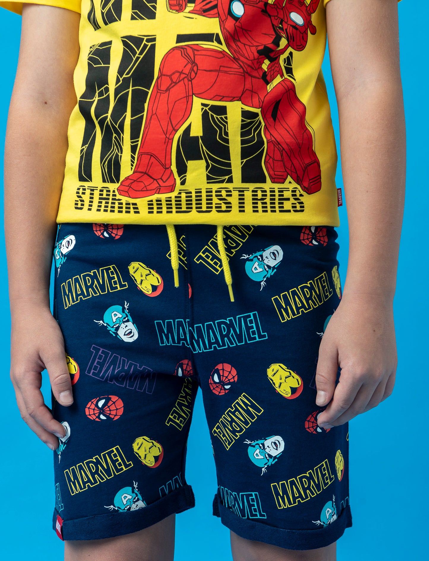 Marvel Printed Cotton Bermuda Shorts with Drawstring Waist - 2 Color Options - Multicolor