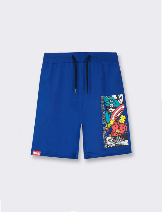 Marvel Printed Cotton Bermuda Shorts with Drawstring Waist - 2 Color Options - Blue