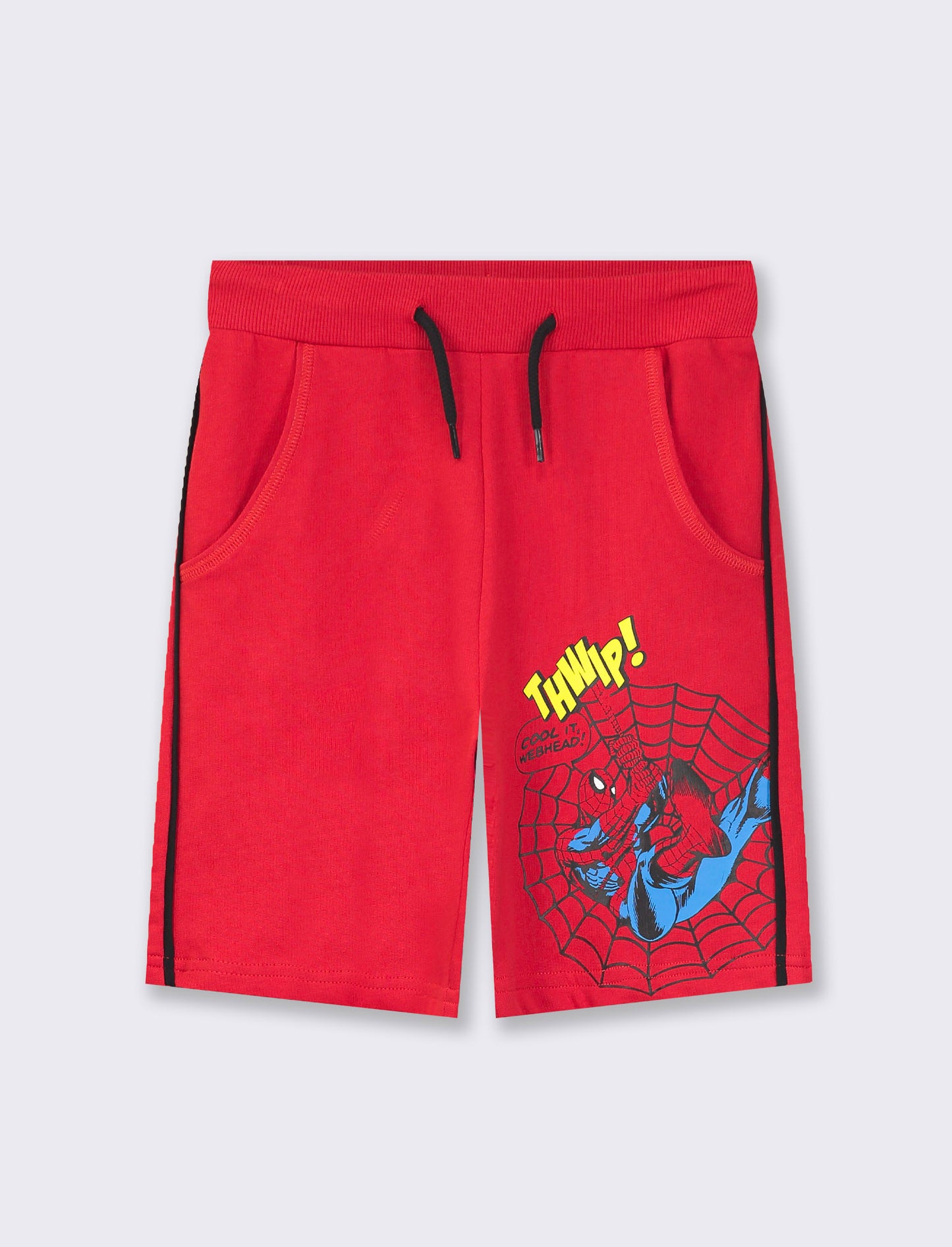 Cotton Fleece Marvel Print Bermuda with Drawstring Waist - Red