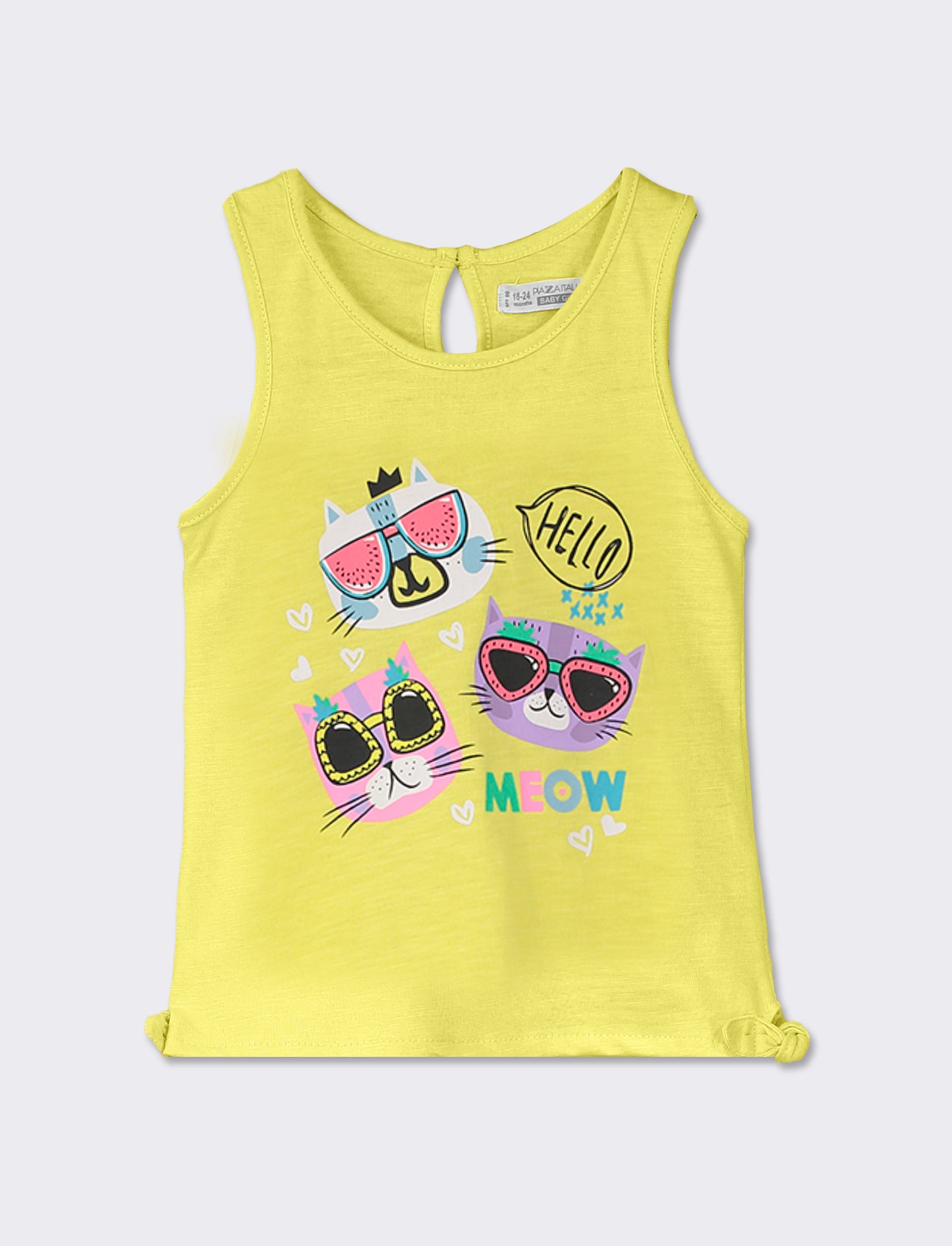 Sleeveless Round Neck Tank Top with Front Print - 2 Color Variations - Yellow