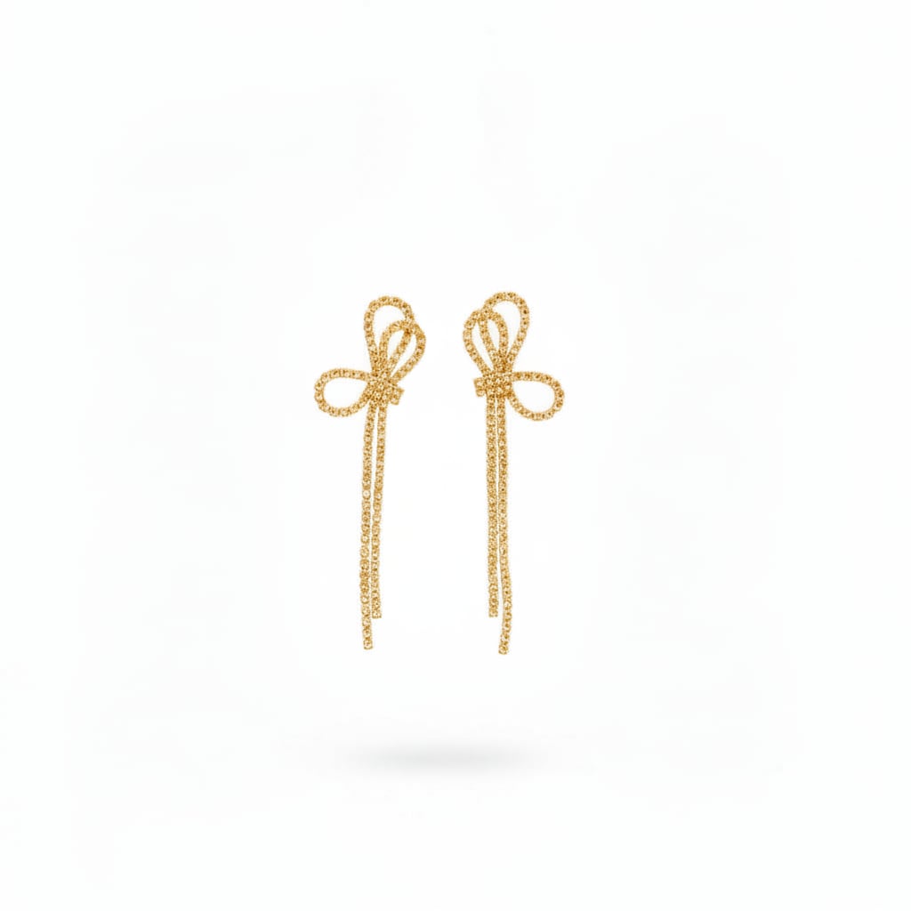 Dangle earrings half bow rhinestones - Gold