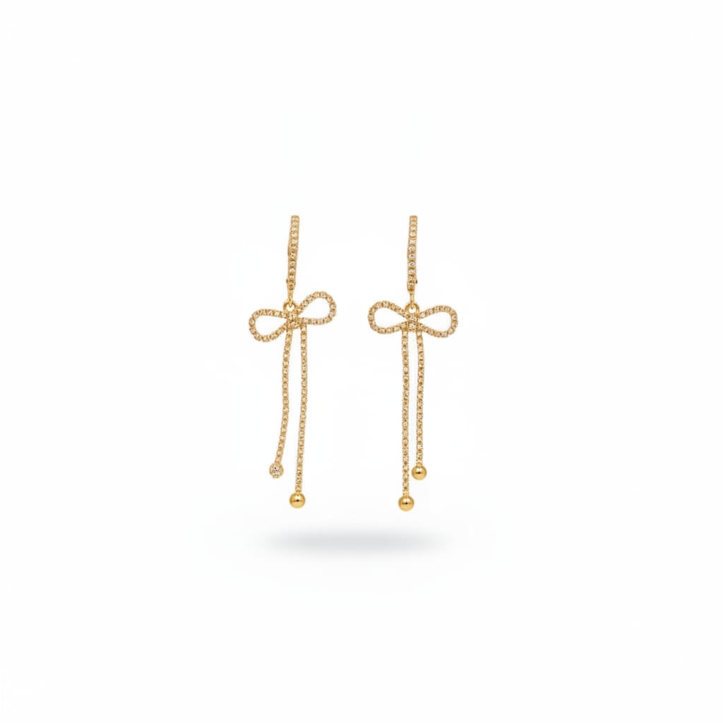 Hoop earrings with bow and rhinestones - Gold