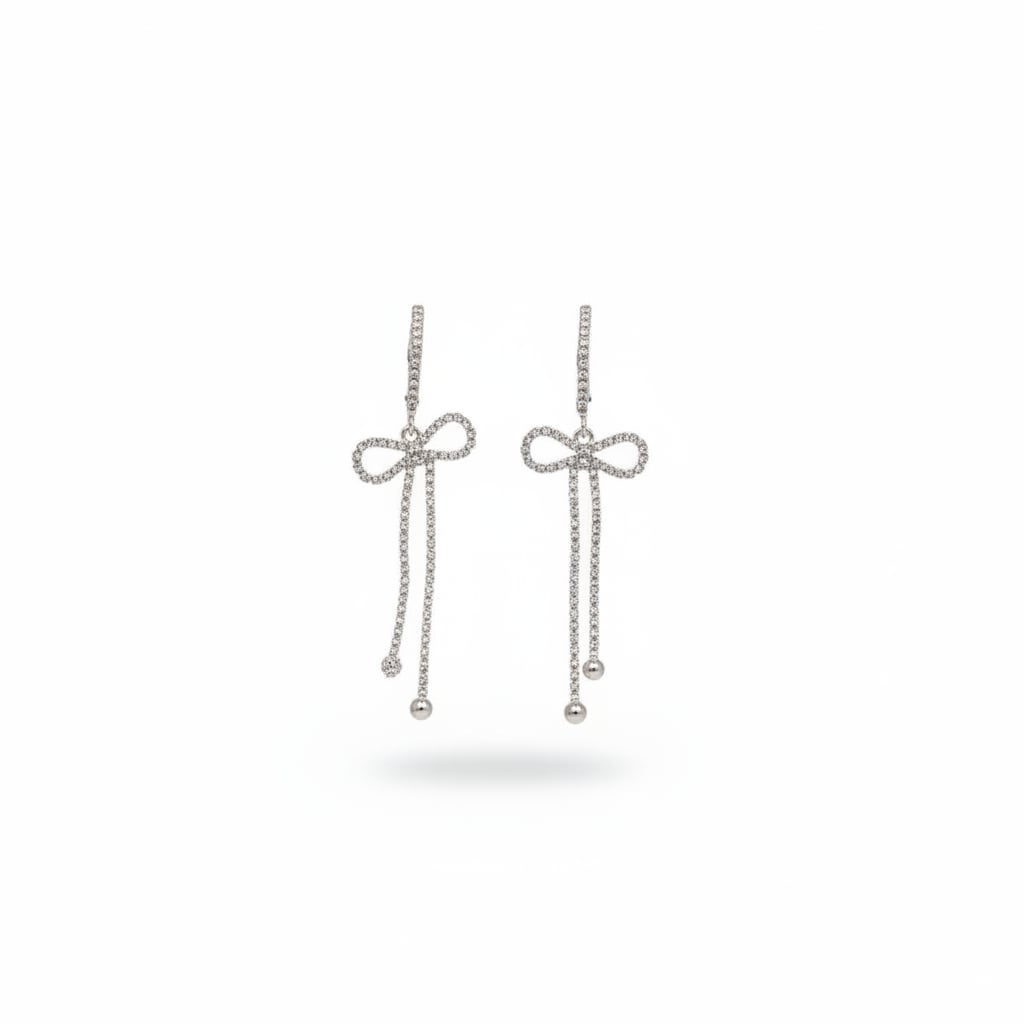 Hoop earrings with bow and rhinestones - Silver