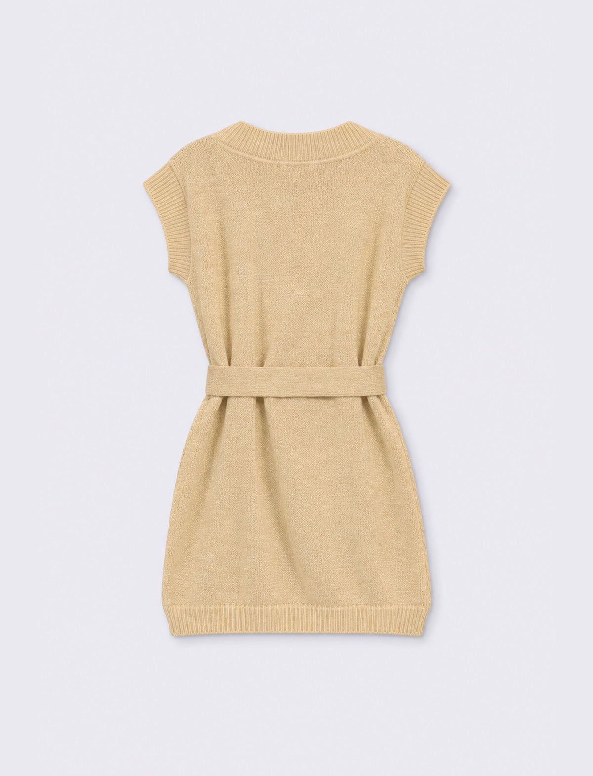 Sleeveless knitted dress with belt - Beige
