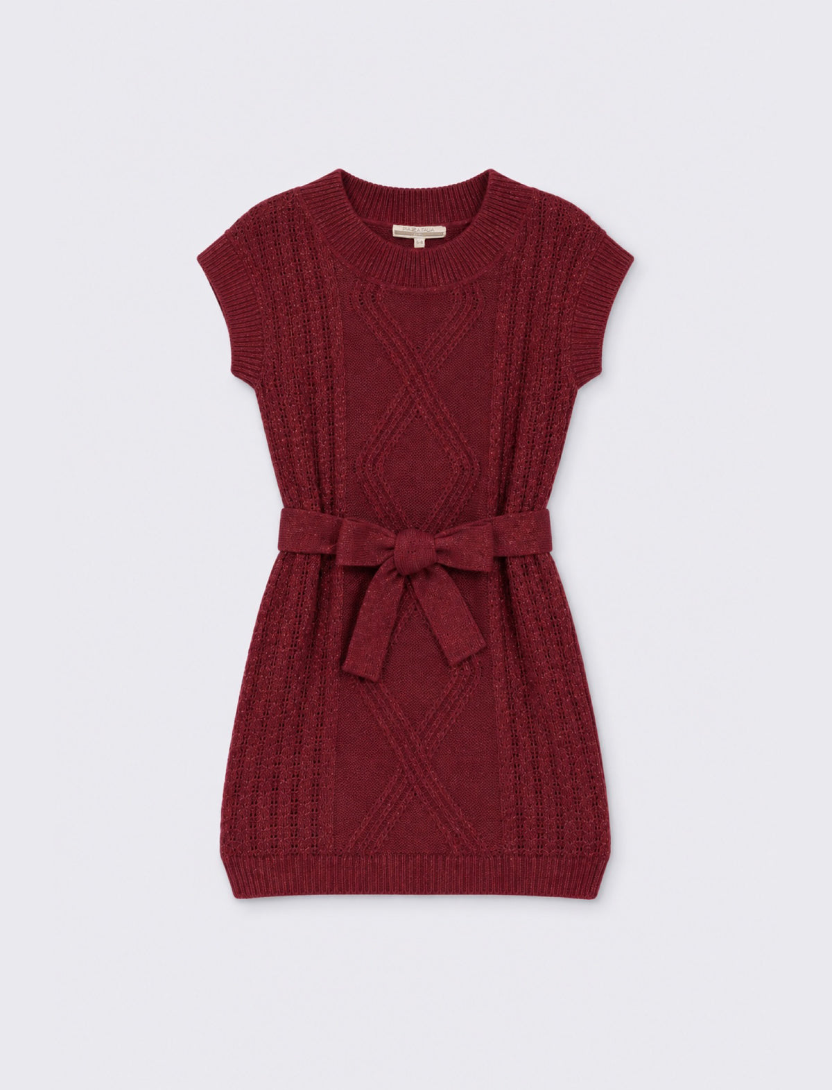 Sleeveless knitted dress with belt - Red