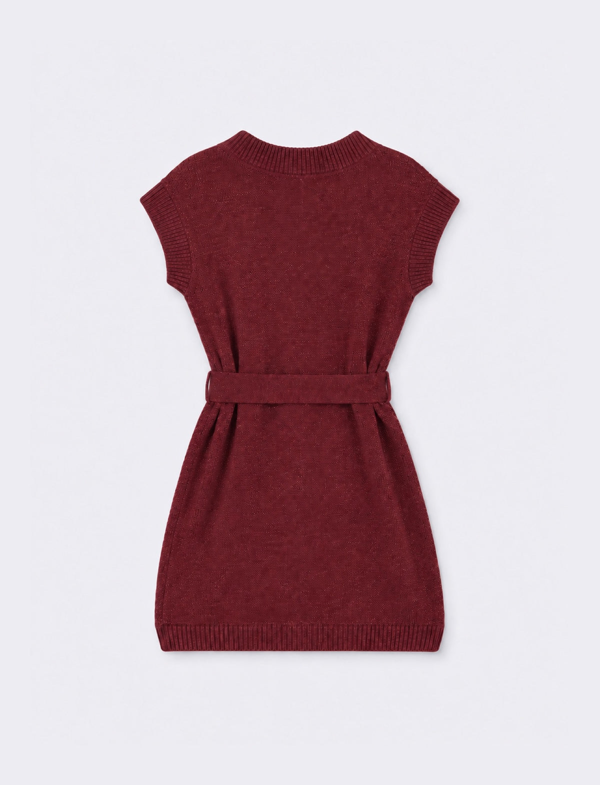 Sleeveless knitted dress with belt - Red