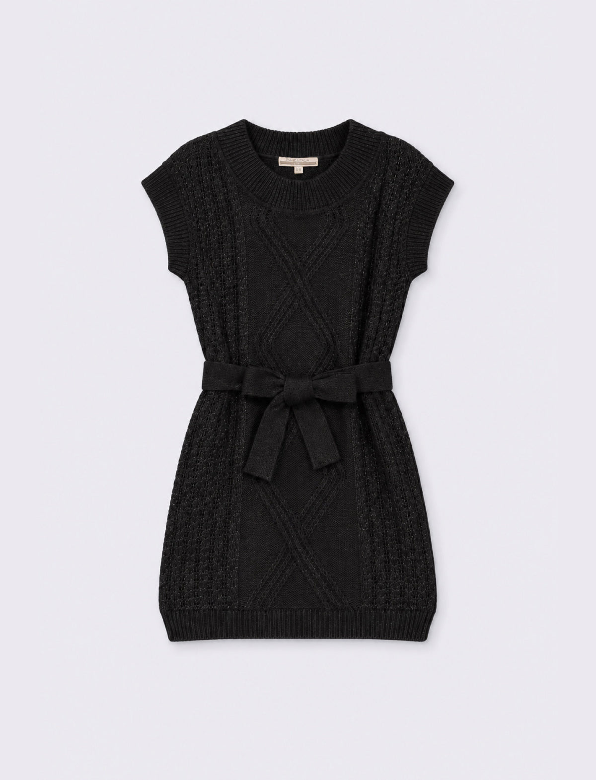 Sleeveless knitted dress with belt - Black