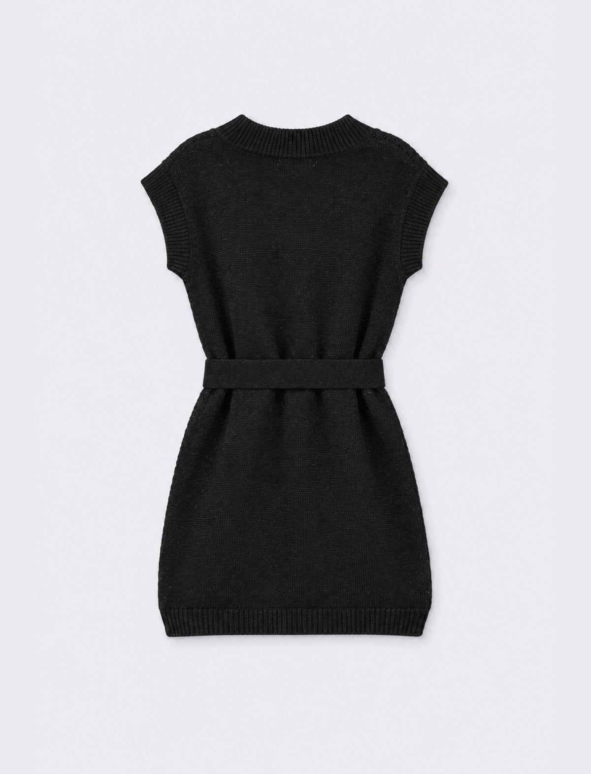 Sleeveless knitted dress with belt - Black