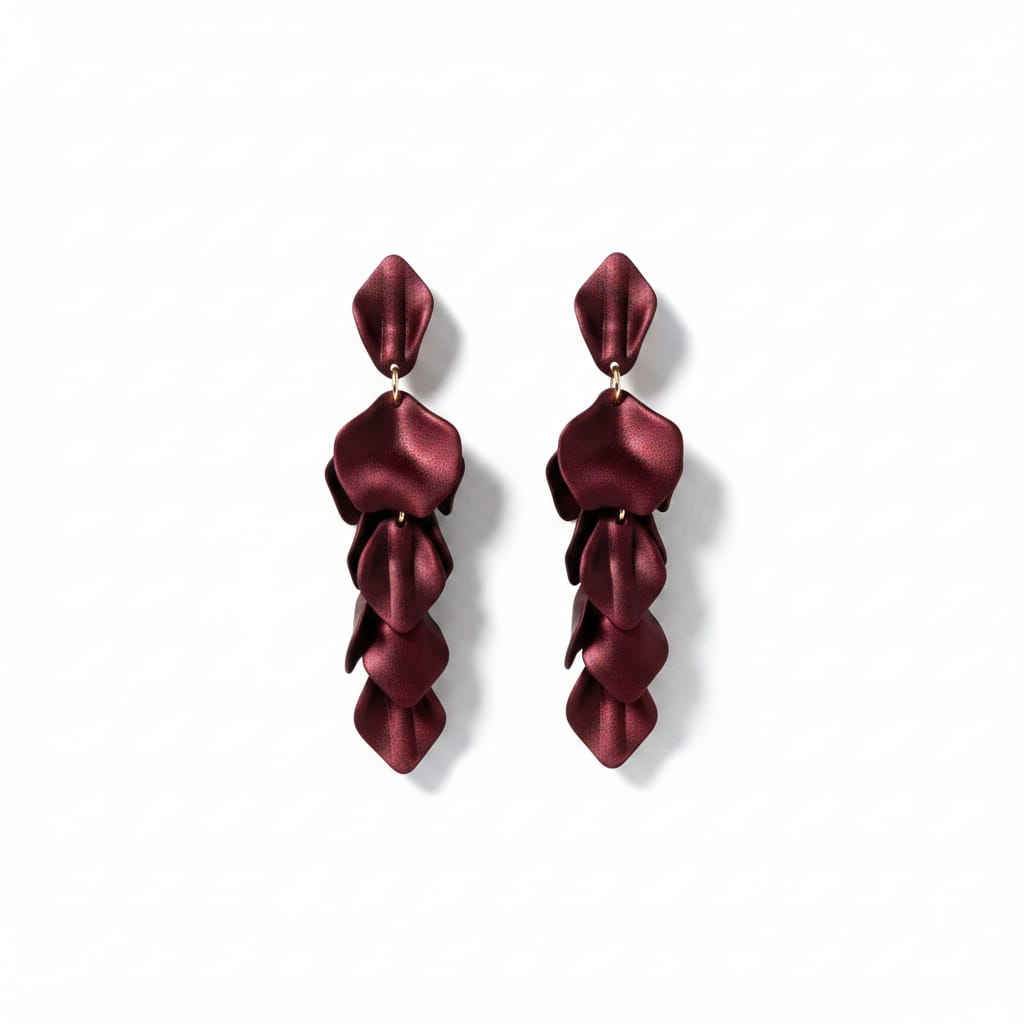 Satin Petal Drop Earrings - Red