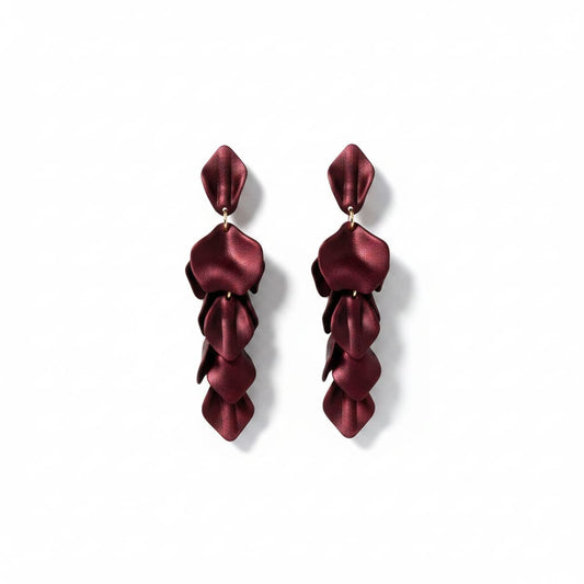 Satin Petal Drop Earrings - Red
