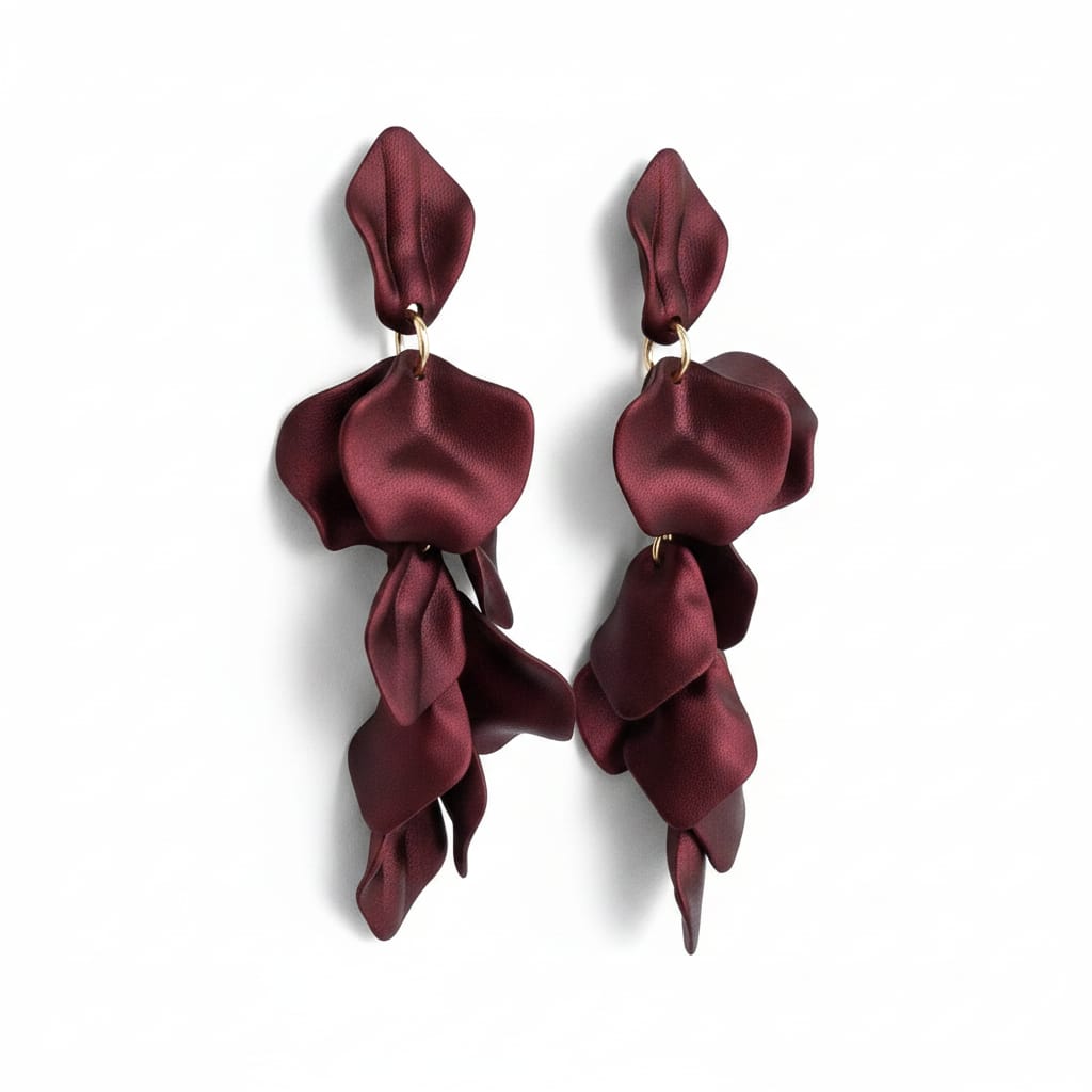 Orecchini pendenti con petali satinati - Bordeaux