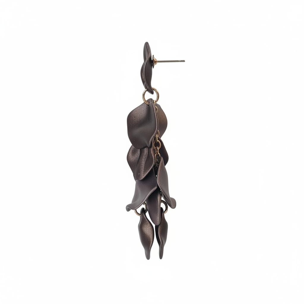 Orecchini pendenti con petali satinati - Grigio