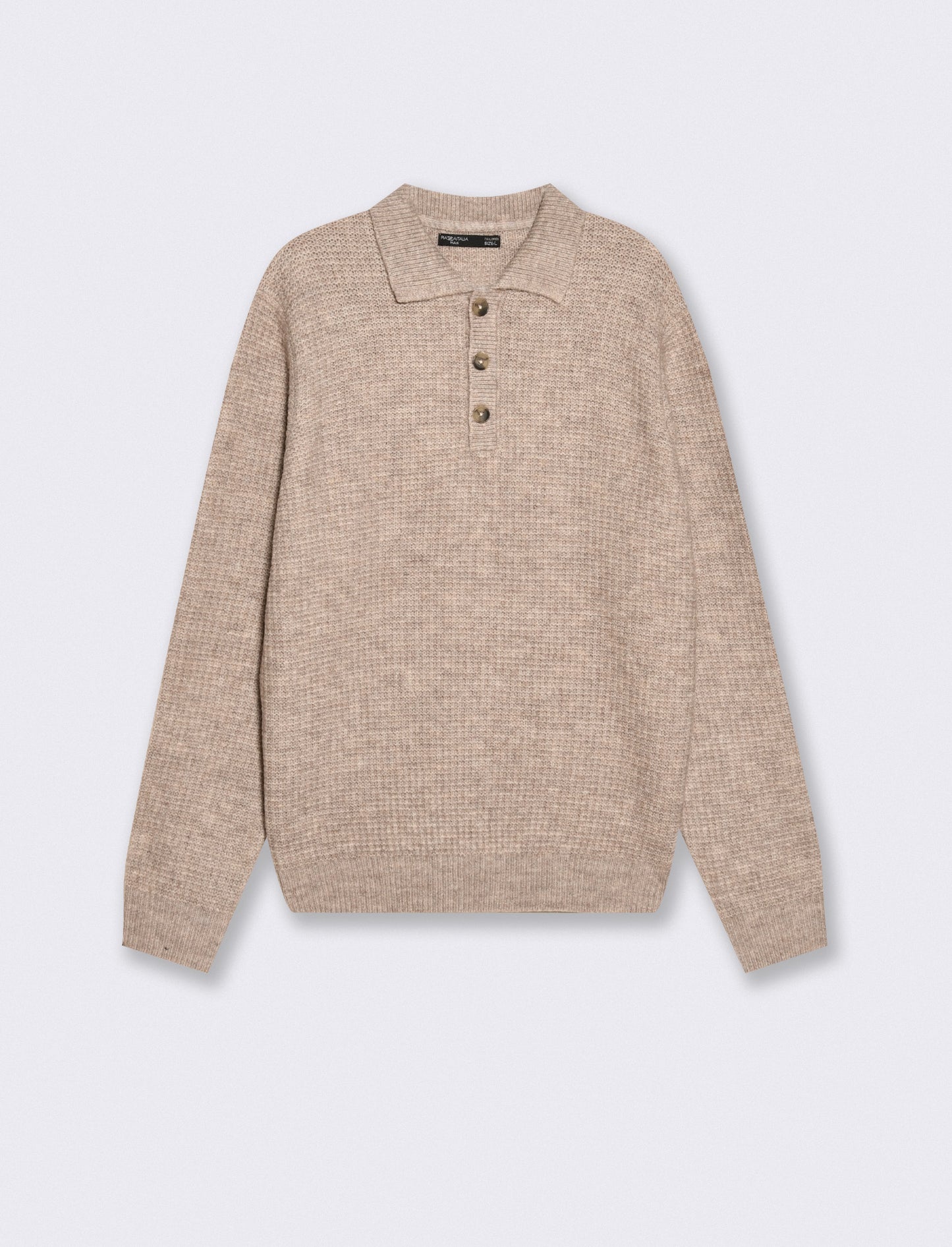 Maglia Polo Jacquard con Colletto Francese - Beige