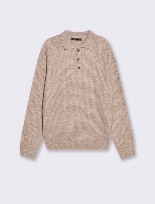 Maglia Polo Jacquard con Colletto Francese - Beige