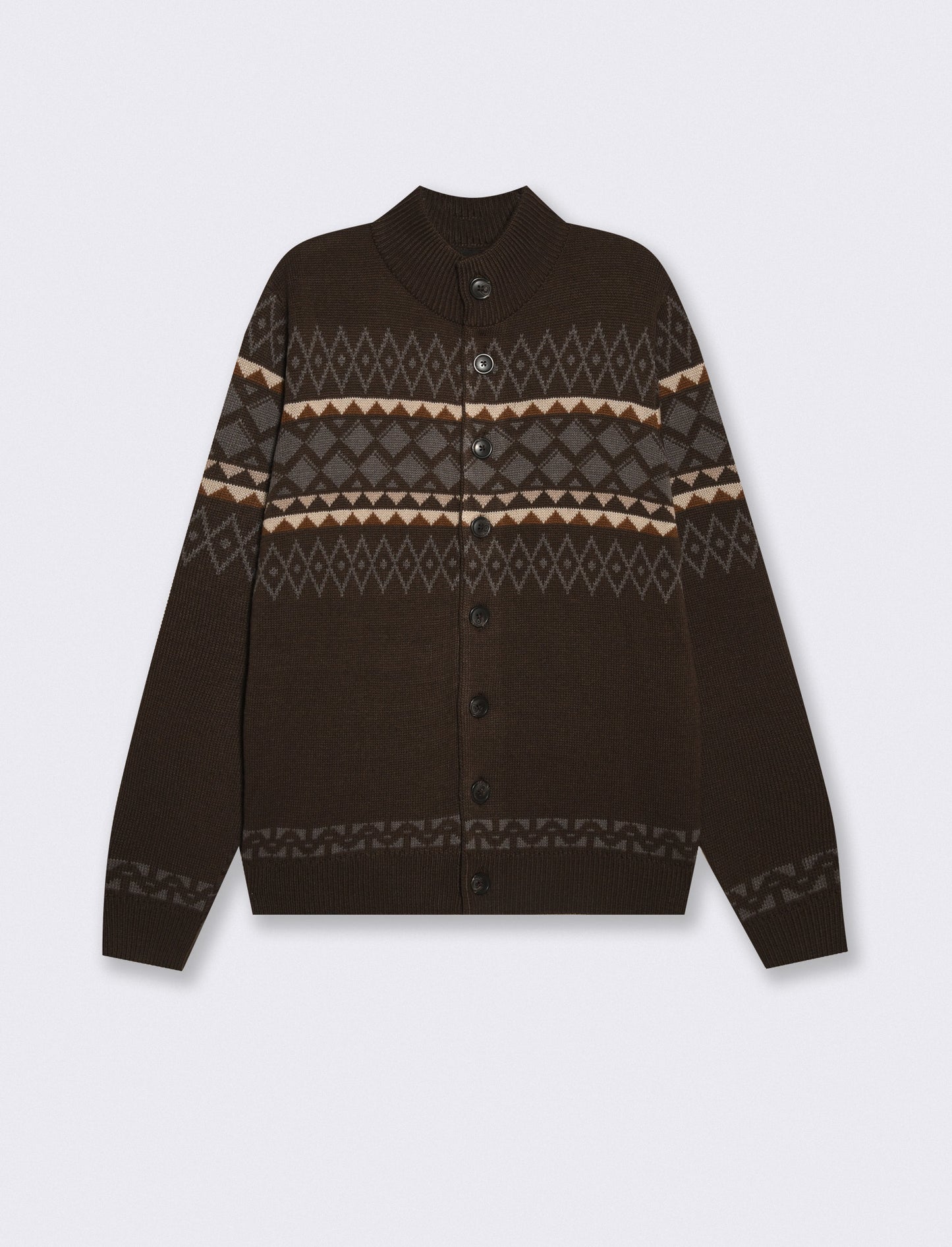 Maglia Cardigan Jacquard con Colletto - Moro