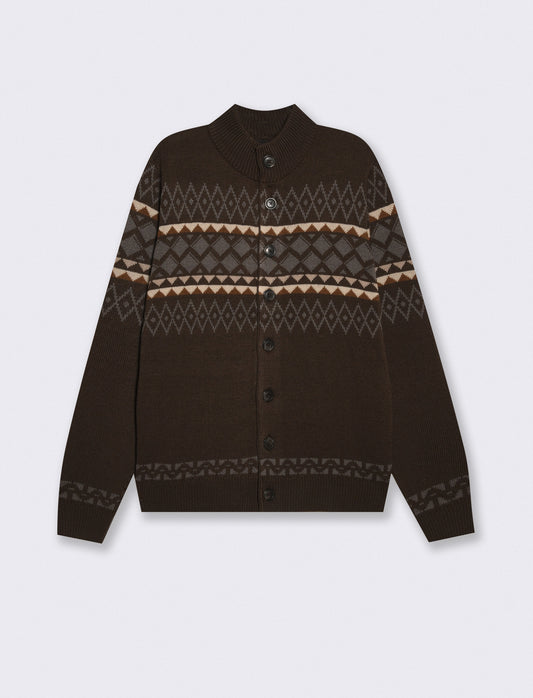 Maglia Cardigan Jacquard con Colletto - Moro