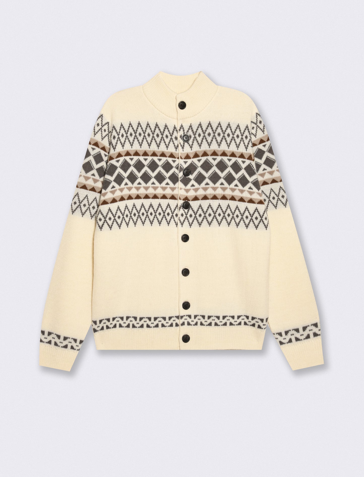 Maglia Cardigan Jacquard con Colletto - Bianco