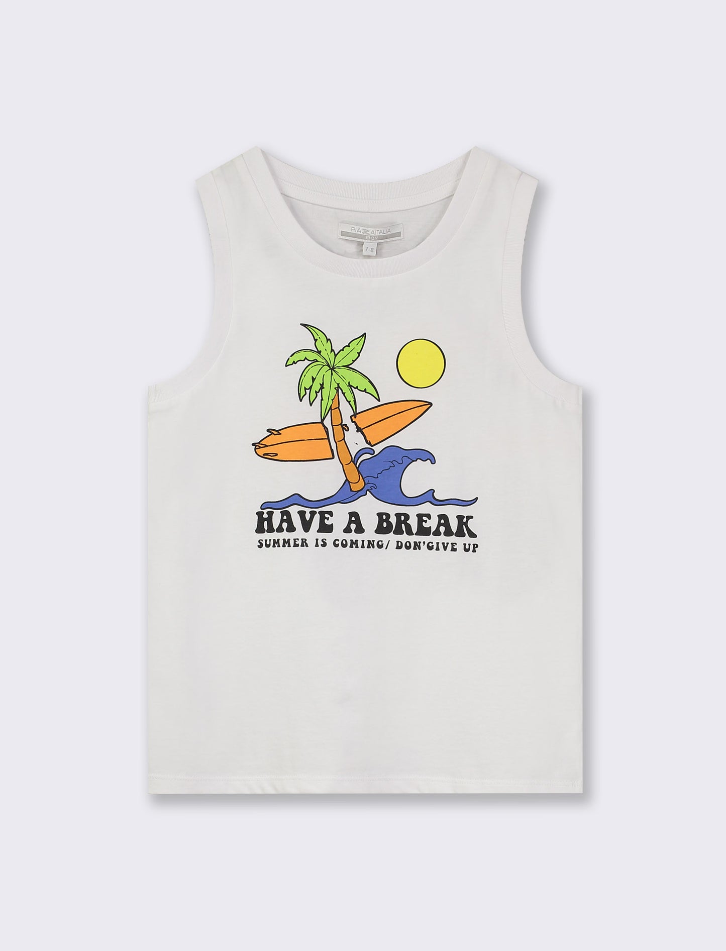 Regular Cotton Jersey Tank Top with Front Print - White