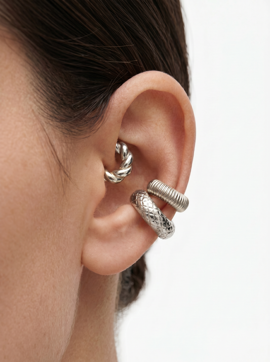 Card 3 earcuff cerchi doppi - Argento
