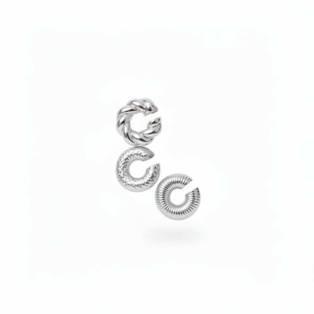Card 3 earcuff cerchi doppi - Argento