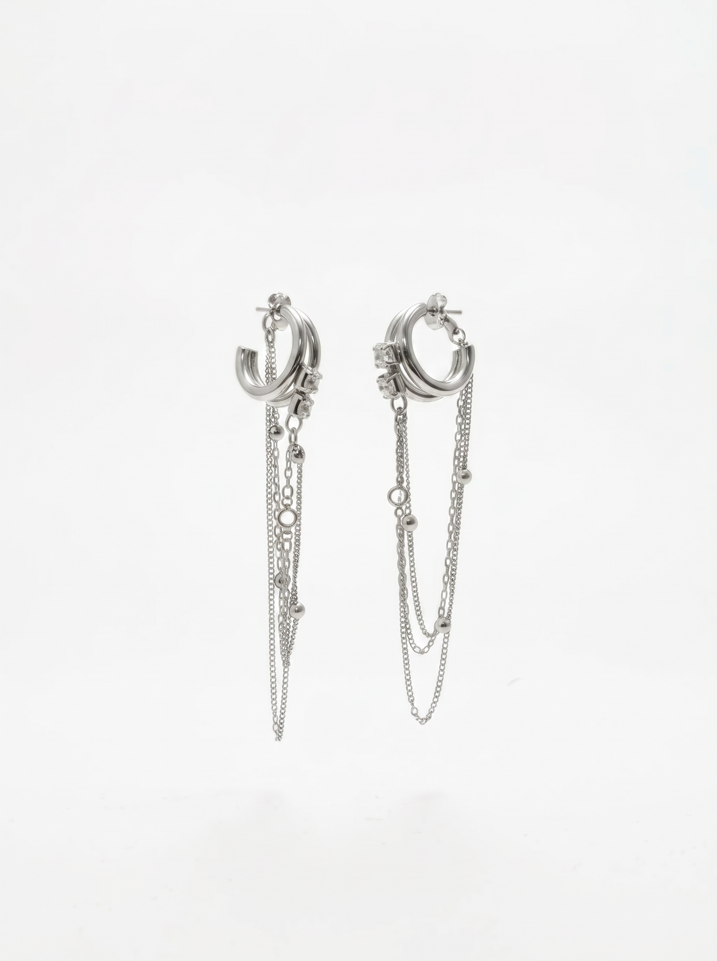 Orecchini cerchi con catenine pendenti - Argento