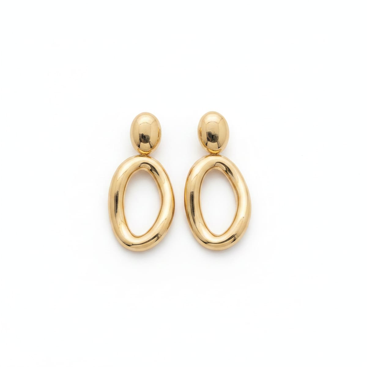 Asymmetric Button and Hoop Earrings - Gold