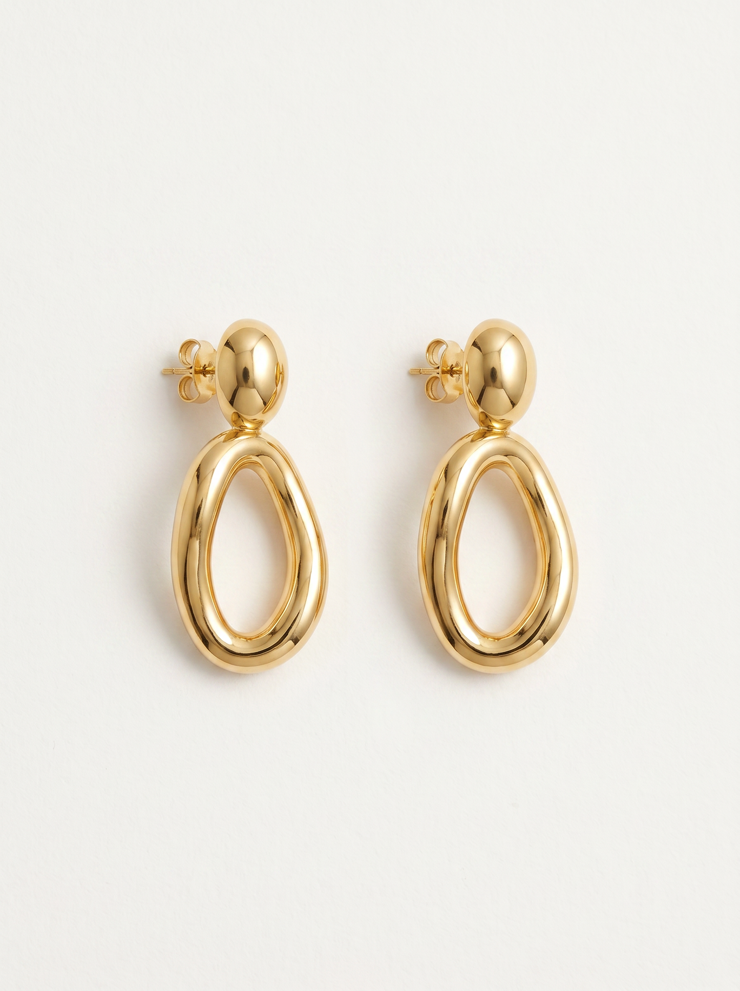 Asymmetric Button and Hoop Earrings - Gold