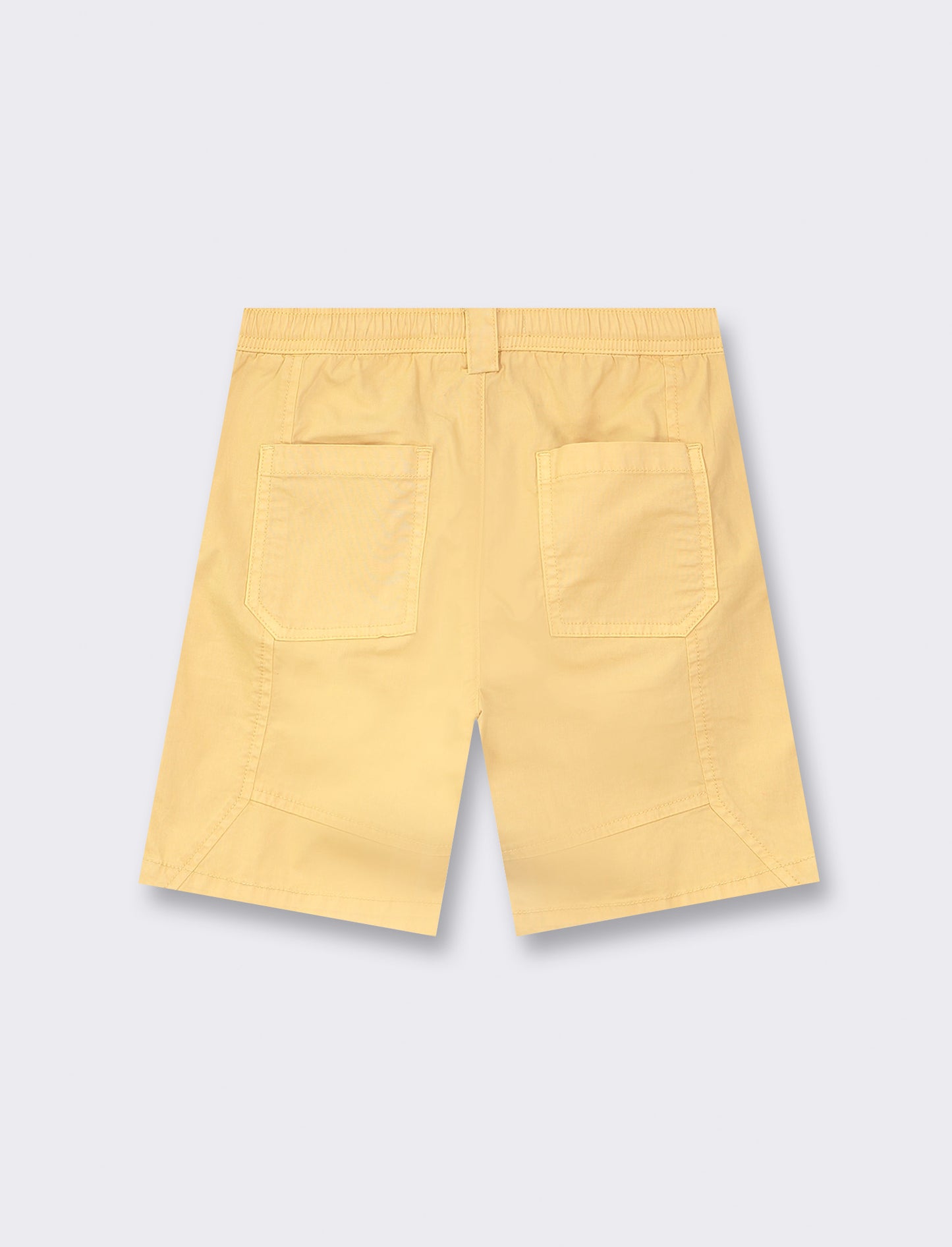 Cotton Bermuda Shorts with Front and Back Cuts, Elastic Waistband, and Drawstrings - Yellow