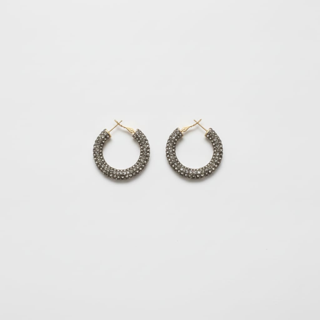 Small hoop earrings with rhinestones - Grey