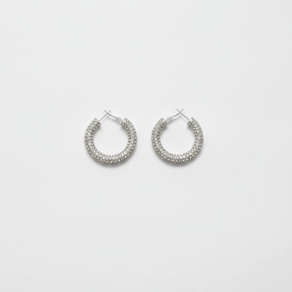 Small hoop earrings with rhinestones - Silver