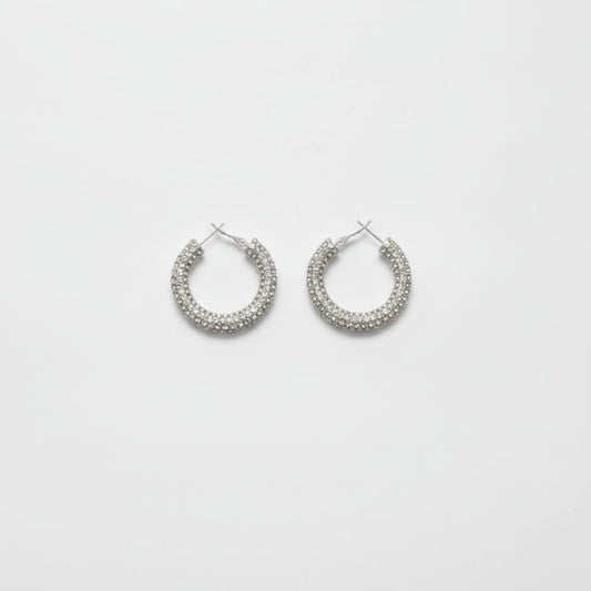 Orecchini a cerchio piccolo con strass - Argento