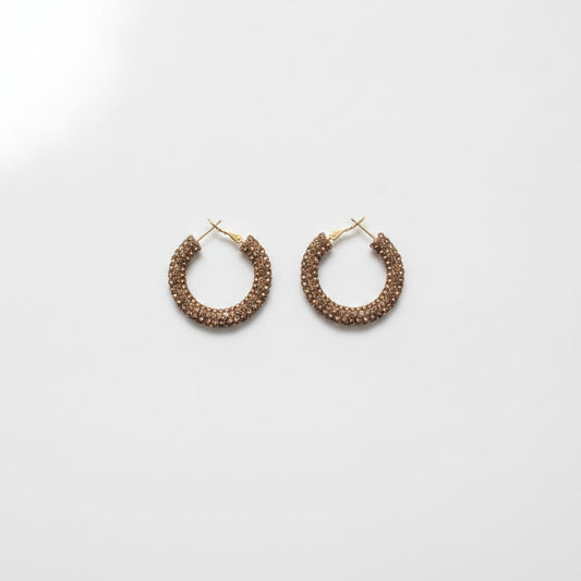 Orecchini a cerchio piccolo con strass - Marrone