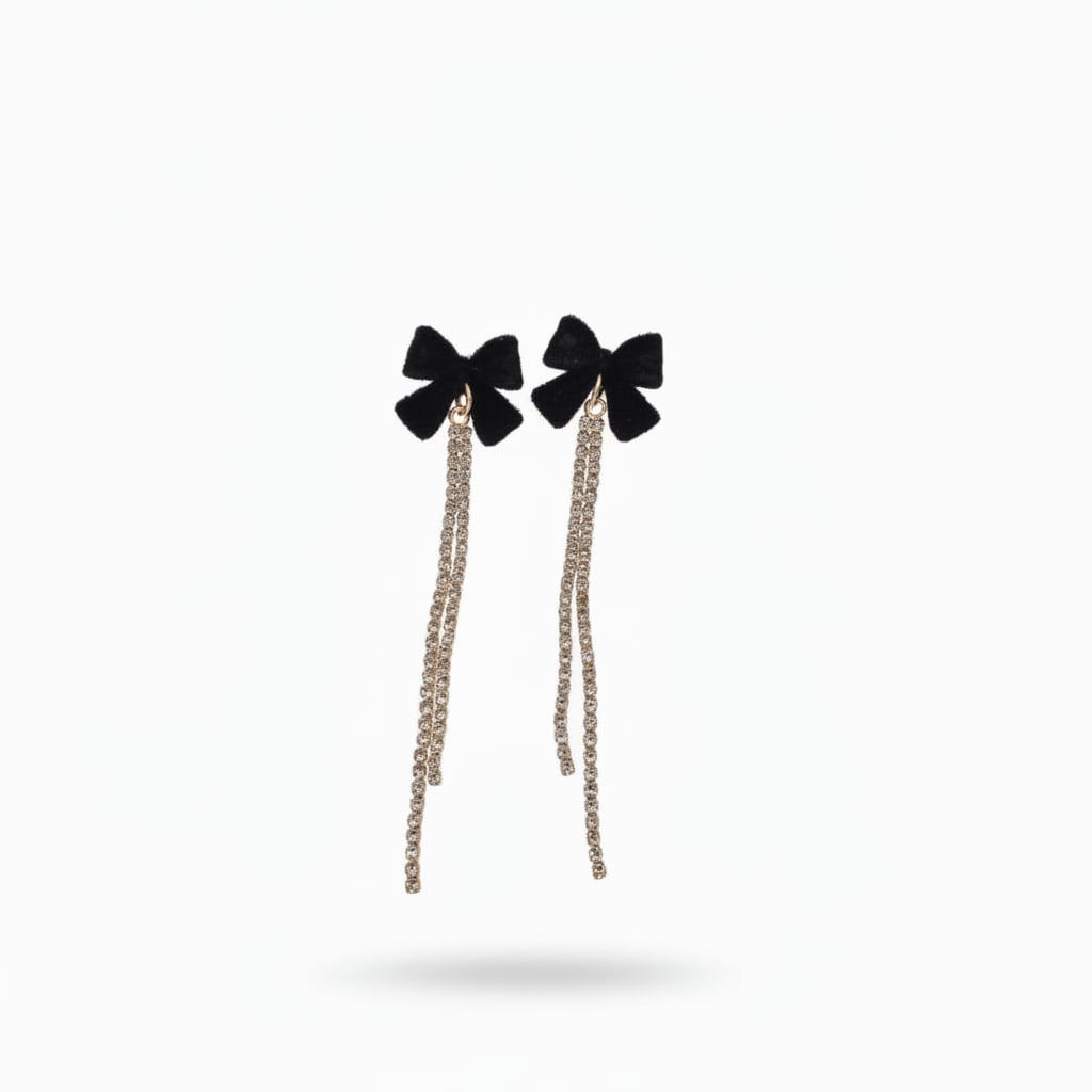 Orecchini Fiocco in Velluto e Strass - Nero