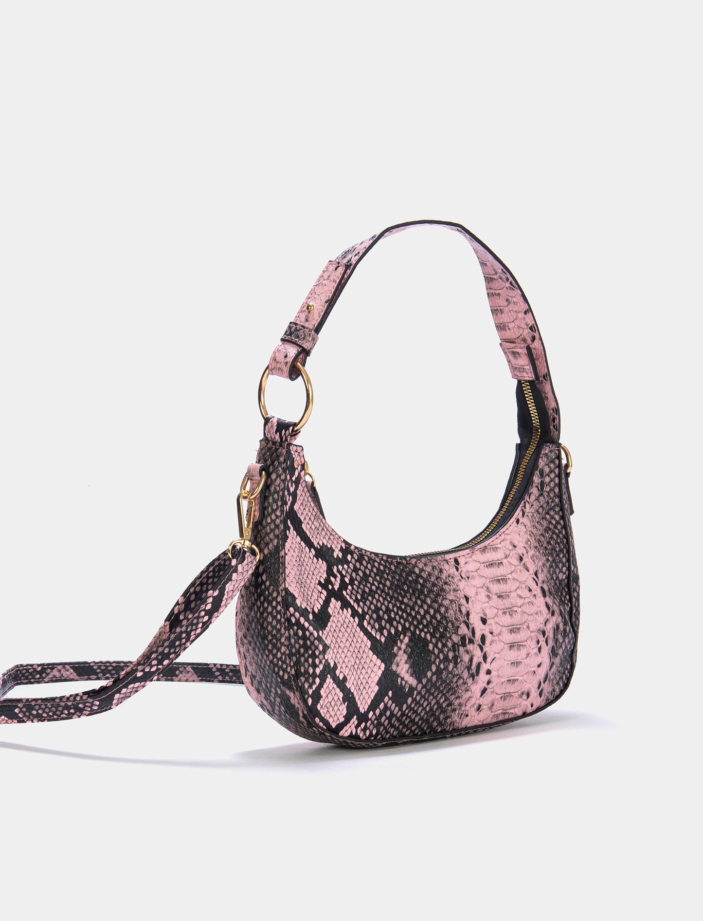 Borsa da donna mezzaluna pitone - Rosa