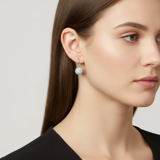 Ball earrings with sparkling rhinestones - Silver