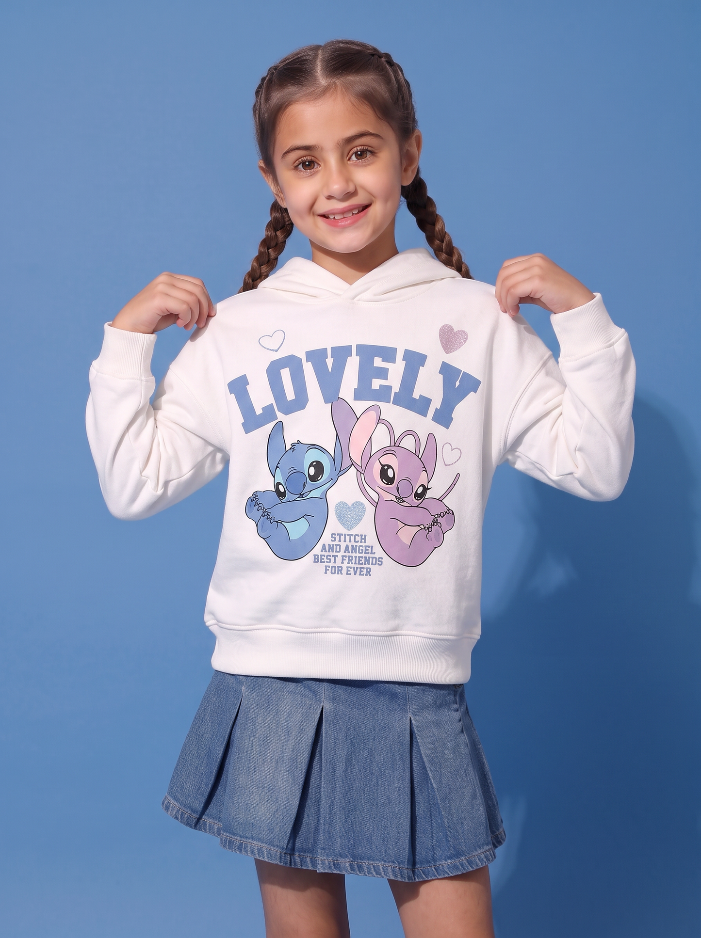 Felpa con cappuccio Stitch e Angel - Bianco