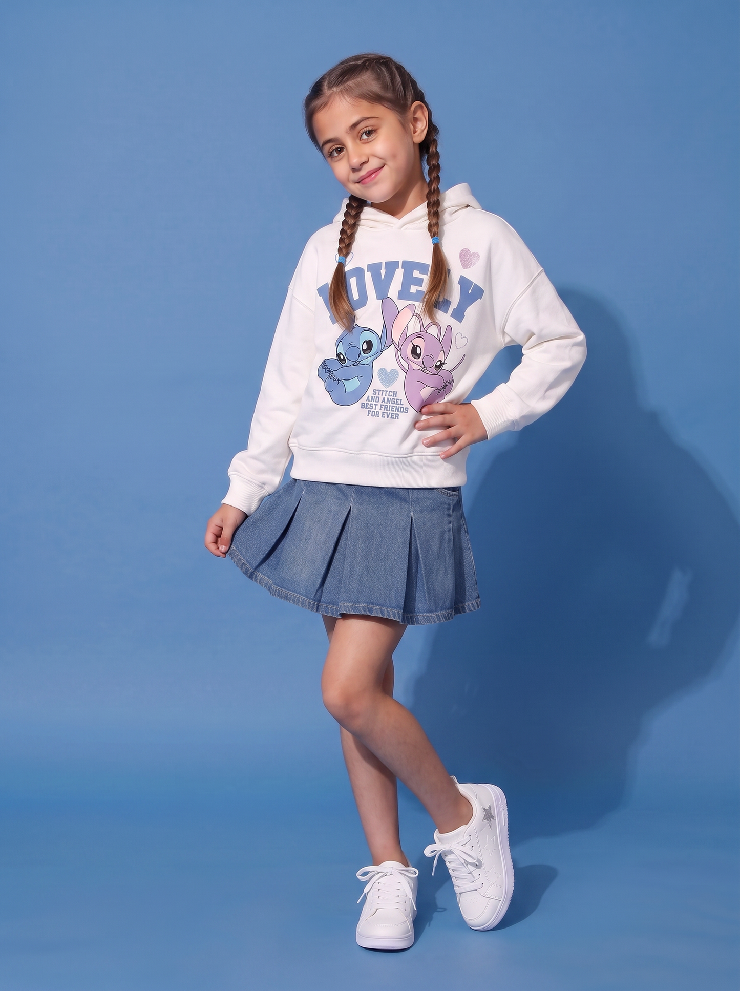 Felpa con cappuccio Stitch e Angel - Bianco