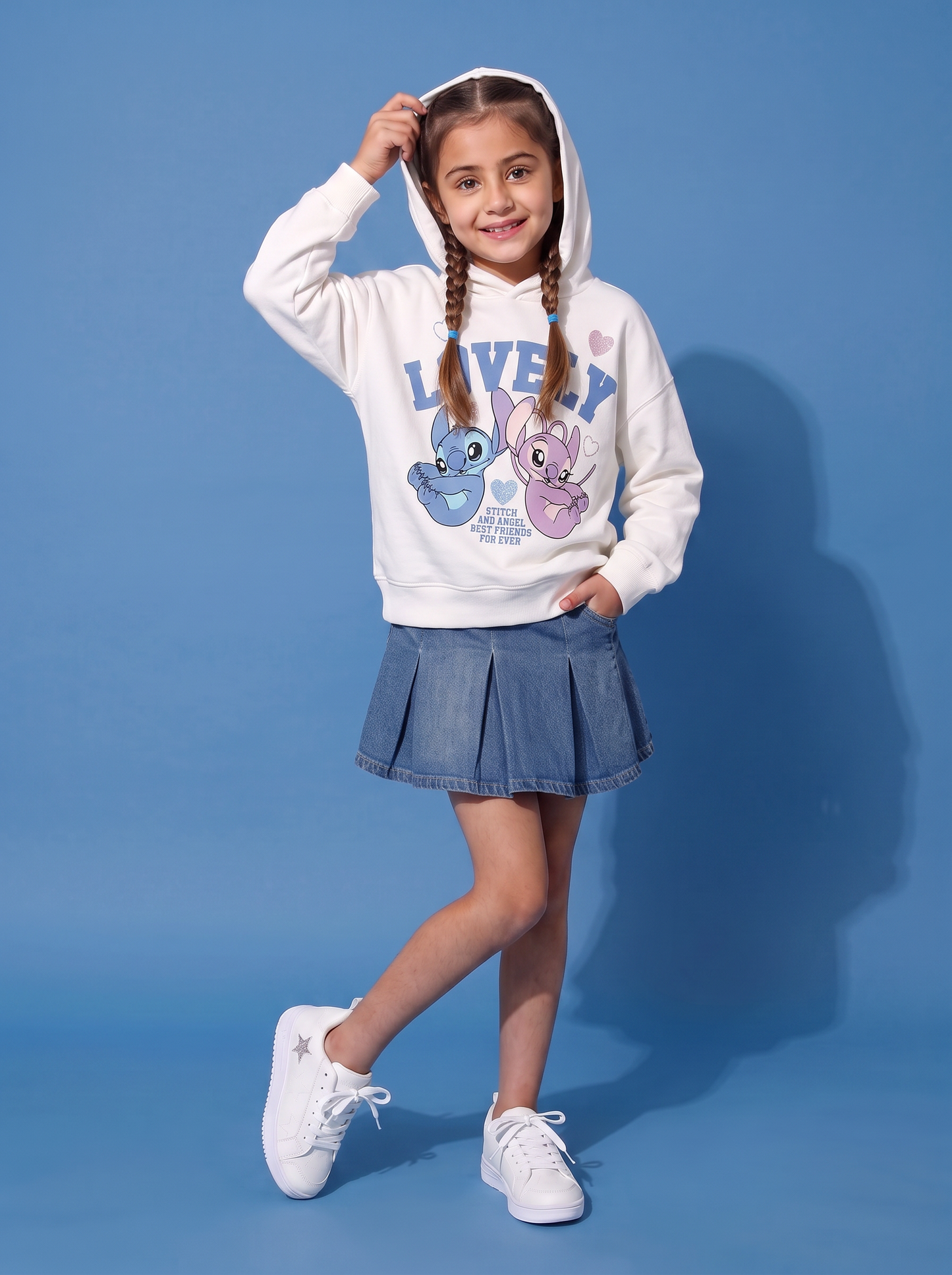 Felpa con cappuccio Stitch e Angel - Bianco