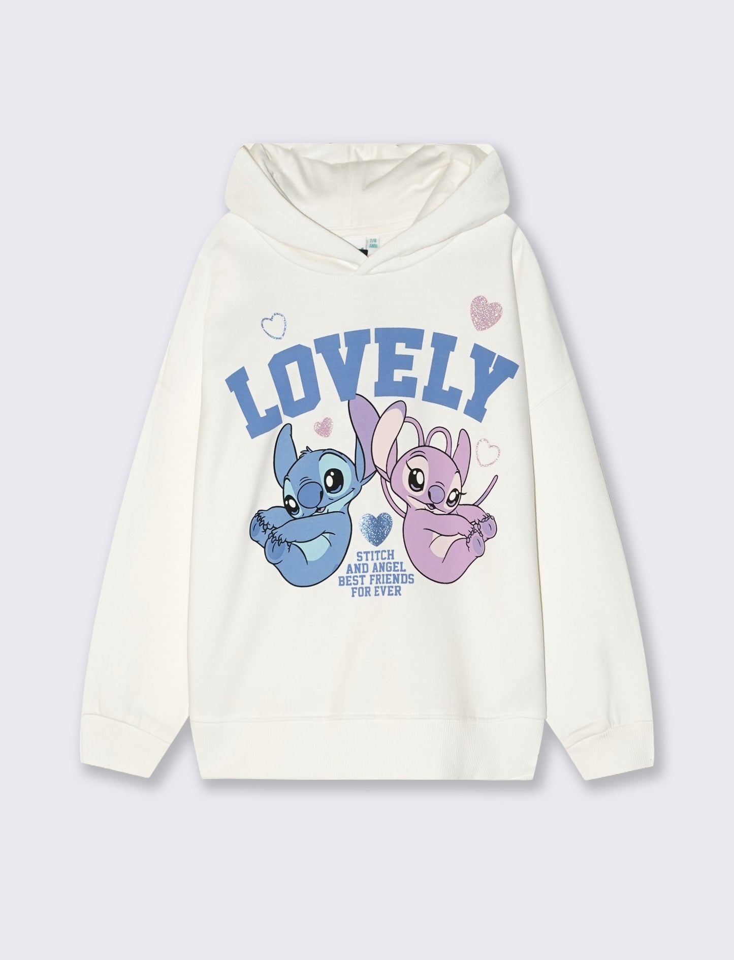 Felpa con cappuccio Stitch e Angel - Bianco