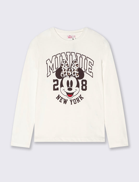 Disney/Minnie Long T-Shirt College Style - White